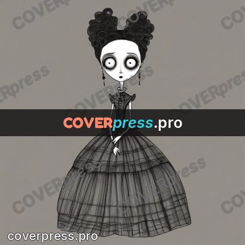 Tim Burton style drawing: girl in a full dress