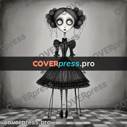 Tim Burton style drawing: girl in a full dress
