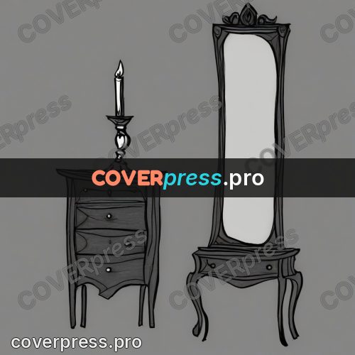 Tim Burton style drawing: mirror and a chest with candles