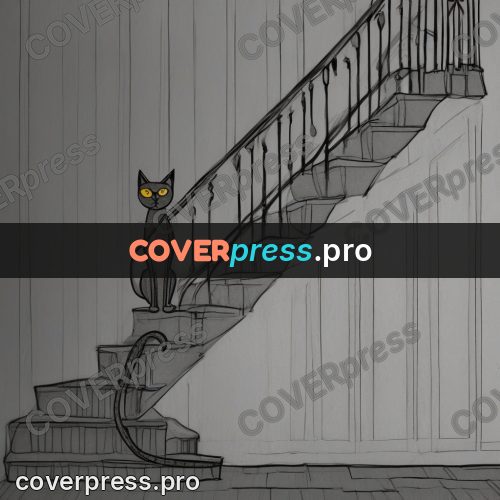 Tim Burton style drawing: cat on a staircase
