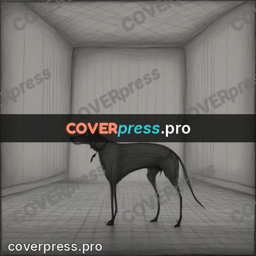 Tim Burton style drawing: thin dog in an empty room