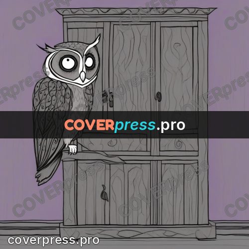 Tim Burton style drawing: owl by an old wardrobe