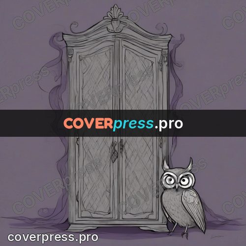 Tim Burton style drawing: owl by an old wardrobe