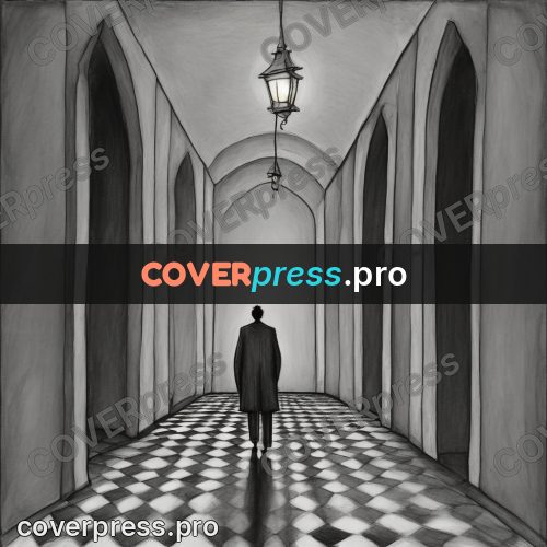 Tim Burton style drawing: figure in a vaulted passage