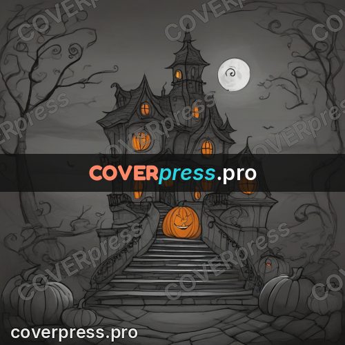 Tim Burton style drawing: house with pumpkins at the steps