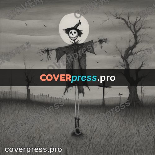 Tim Burton style drawing: scarecrow in a field