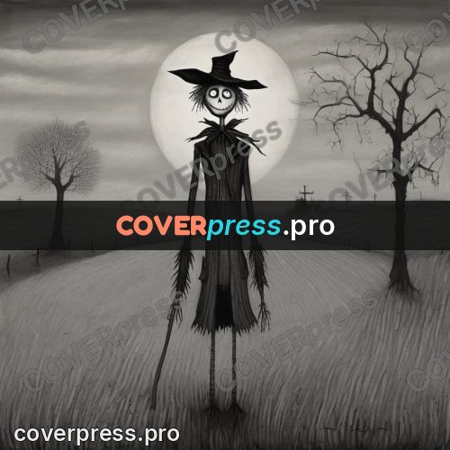 Tim Burton style drawing: scarecrow in a field