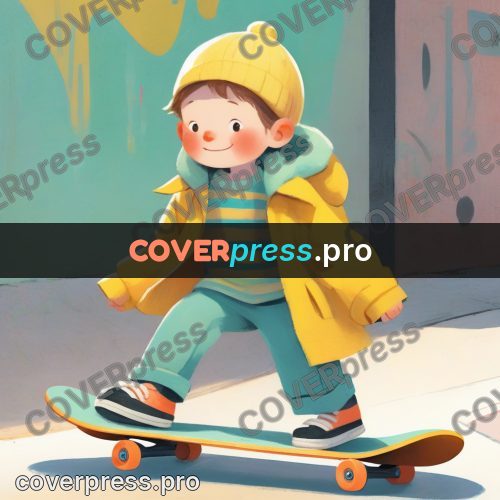 Storybook drawing: boy on a skateboard