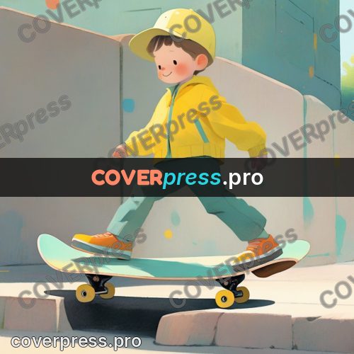 Storybook drawing: boy on a skateboard