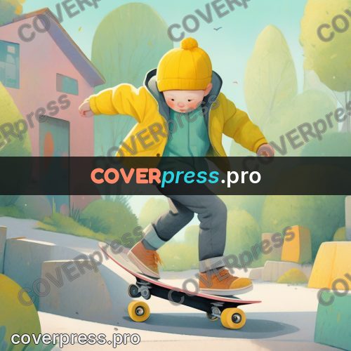 Storybook drawing: boy on a skateboard