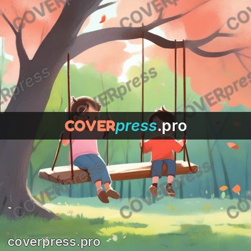 Storybook drawing: friends on a wooden swing