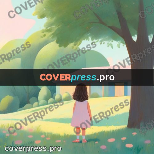 Storybook drawing: girl in a pink dress