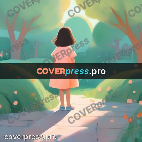 Storybook drawing: girl in a pink dress
