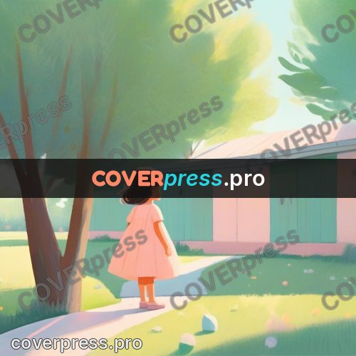 Storybook drawing: girl in a pink dress