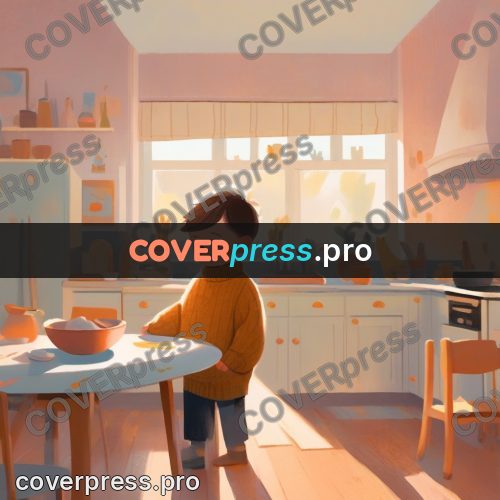 Storybook drawing: boy in a kitchen