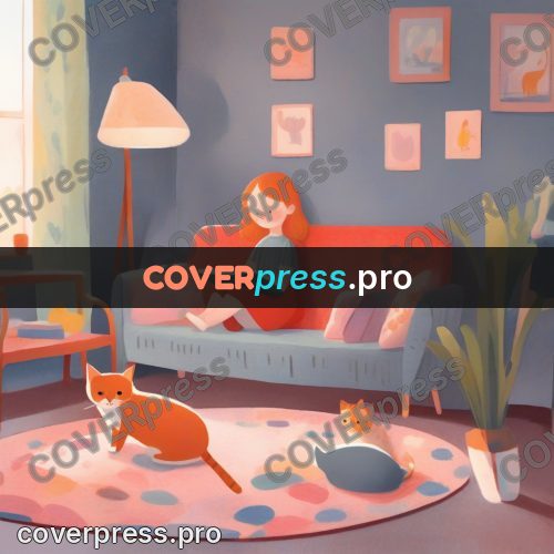 Storybook drawing: ginger cat by a sofa
