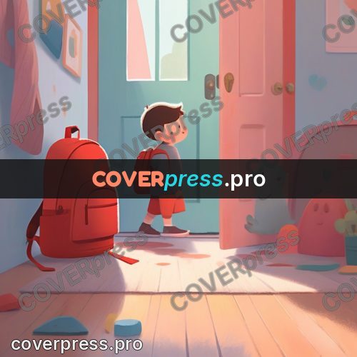 Storybook drawing: boy with a red backpack
