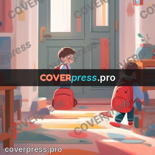 Storybook drawing: boy with a red backpack