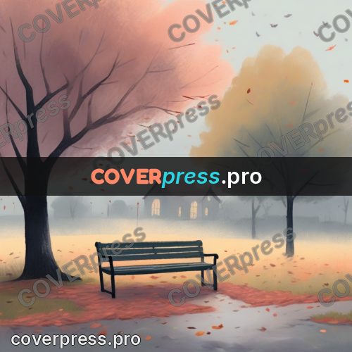 Storybook drawing: bench under an autumn tree
