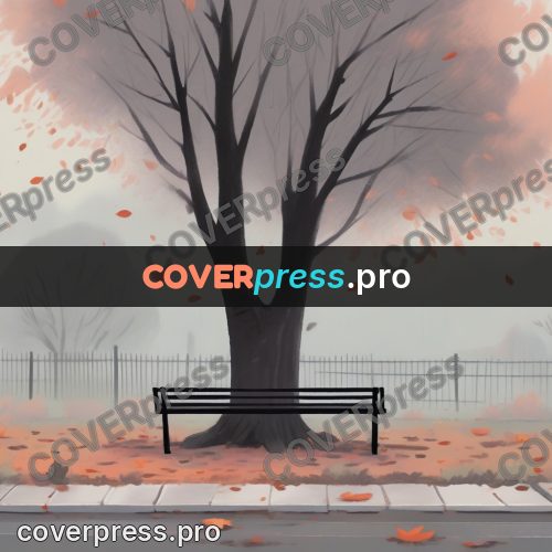 Storybook drawing: bench under an autumn tree