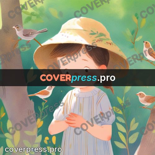 Storybook drawing: girl in a hat with birds
