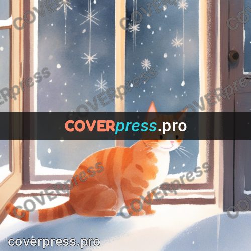 Storybook drawing: ginger cat on a windowsill