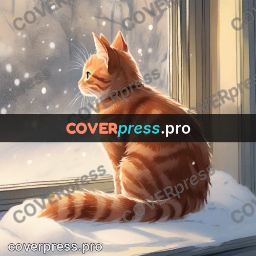 Storybook drawing: ginger cat on a windowsill