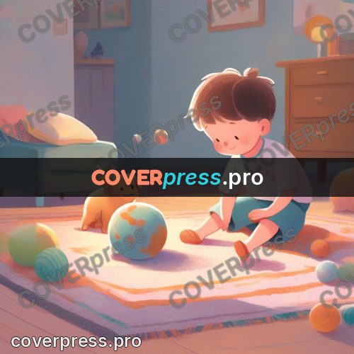 Storybook drawing: boy with a puppy indoors