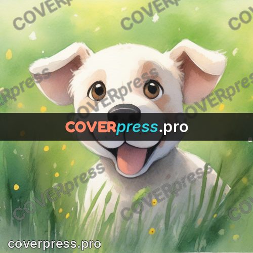 Storybook drawing: puppy in green grass