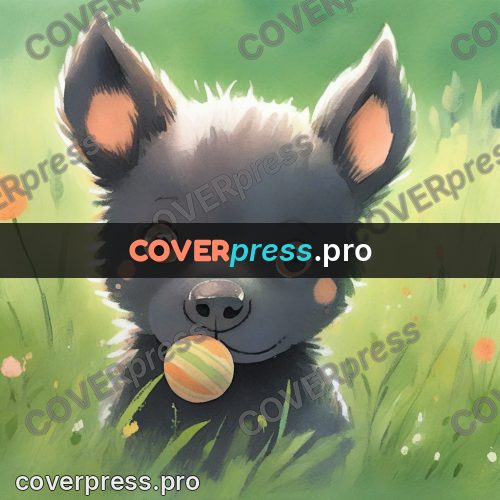 Storybook drawing: puppy in green grass