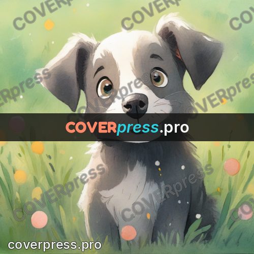 Storybook drawing: puppy in green grass