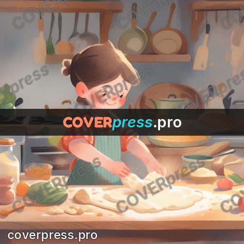 Storybook drawing: child kneading dough