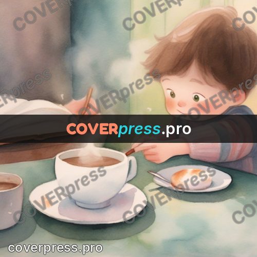 Storybook drawing: cup of cocoa on a table
