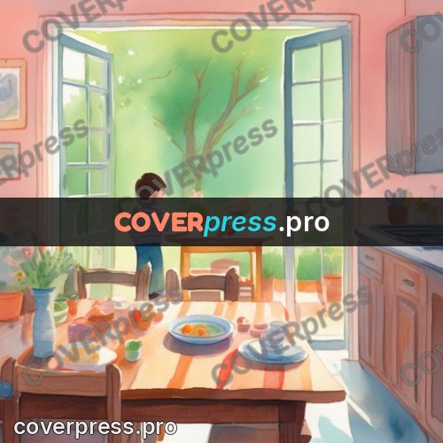 Storybook drawing: open door to a garden