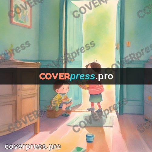 Storybook drawing: child by an open door