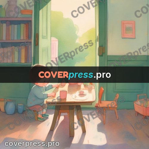 Storybook drawing: child by an open door