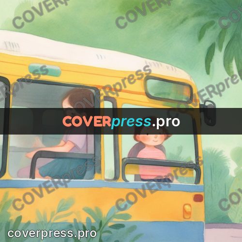 Storybook drawing: child at a bus window