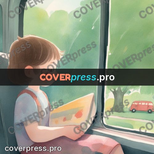 Storybook drawing: child at a bus window