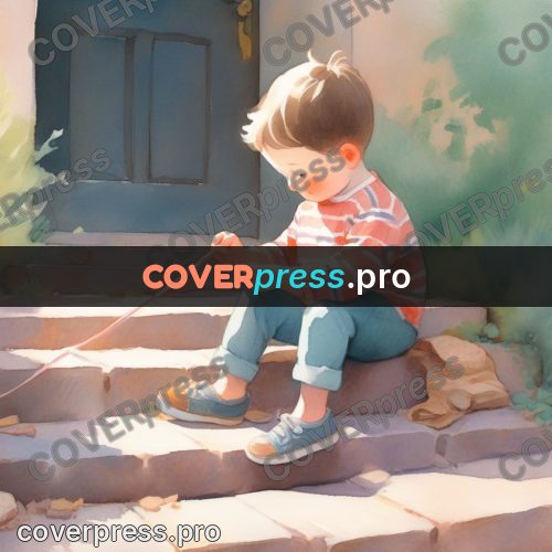 Storybook drawing: child tying a shoelace