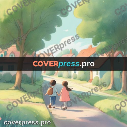 Storybook drawing: friends on a village street