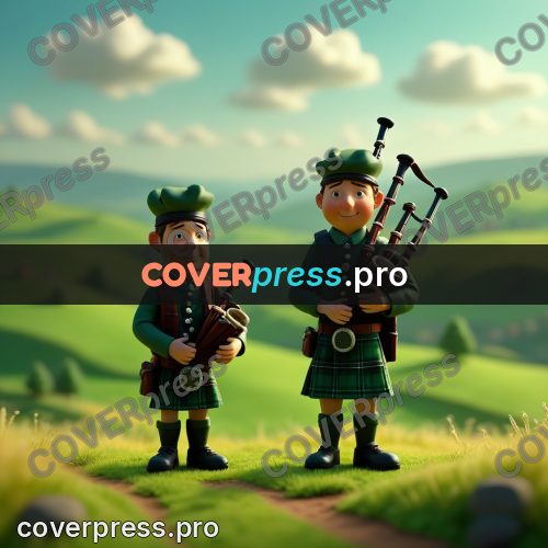 Miniature scene: piper in a green kilt