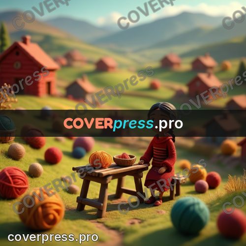 Miniature scene: girl with balls of yarn