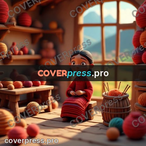Miniature scene: girl with balls of yarn