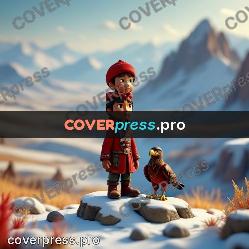 Miniature scene: boy in red with an eagle