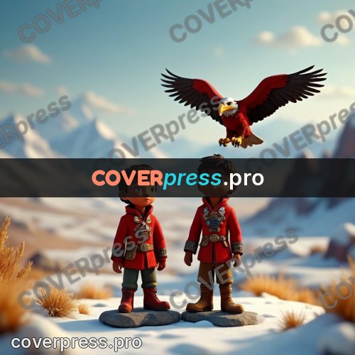 Miniature scene: boy in red with an eagle