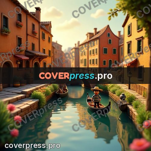 Miniature scene: gondolier on a canal