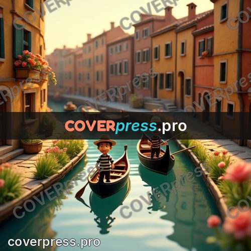 Miniature scene: gondolier on a canal
