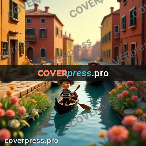 Miniature scene: gondolier on a canal