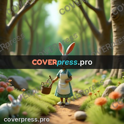 Miniature scene: rabbit in a dress and apron