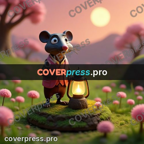 Miniature scene: mole with a lantern among flowers
